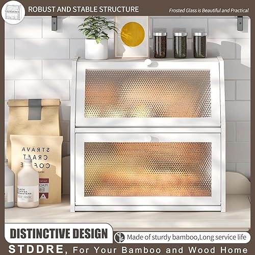 Miniatura 9 de STDDRE Panera para encimera de cocina, panera hermética, contenedor hermético de gran capacidad, caja de pan de doble capa con ventanas con patrón