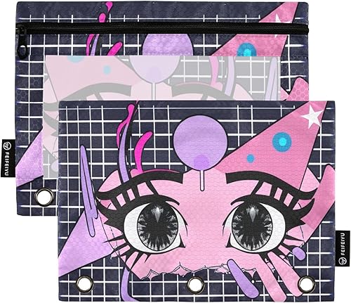 Estuche para lápices de ojos de anime de dibujos animados, se adapta a carpetas estándar de 3 anillas, bolsa de lápices con cremallera con ventana