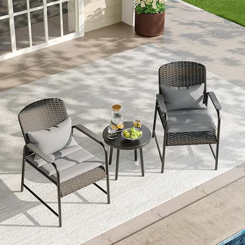 JOYURE 3 Pieces Outdoor Patio Furniture Set,All-Weather Wicker Rattan Bistro