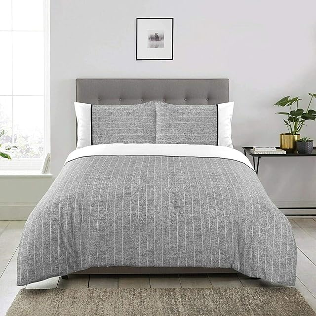 Night Comfort Hotel Quality POLYCOTTON Duvet Cover Set With Pillowcases (Jordan Grey, King)