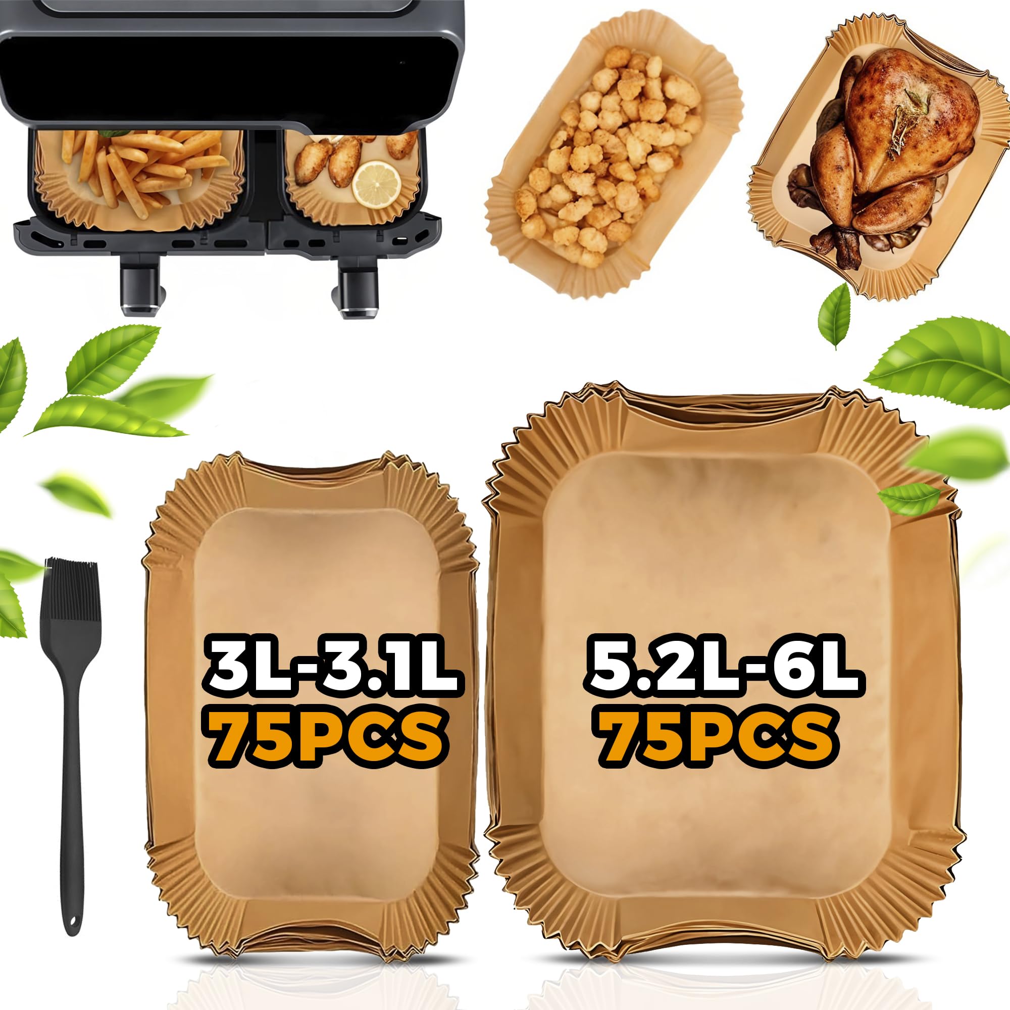 Pietuley Air Fryer Liners for Philips Dual Air Fryer 3000 Series 3L & 6L, Dual Air Fryer Accessories for Tefal 5.2L & 3.1L, Disposable Paper Liners for Cookwise 3L & 6L / Philips NA350/00 9L (150PCS)