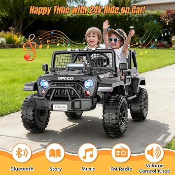 Hikole 24V 2 Seater Ride On Car for Big Kids Girls Boys 3-8, Black
