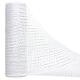 Ribbli White Metallic Mesh Ribbon,10 inch x 30 feet(10Yard), White with Silver Foil, Christmas Ribbon for Wreath Swags and Christmas Tree Decoration