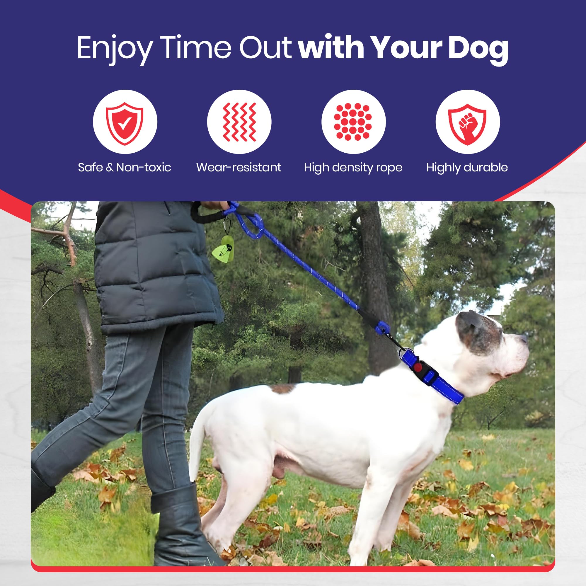 EVOOK Dog Lead -Reflective Dog Leash with Soft Padded Handle, Durable & Lightweight, 1.0cm Width, Multi-Coloured for Dogs (Blue, 1.5m) - Image 3