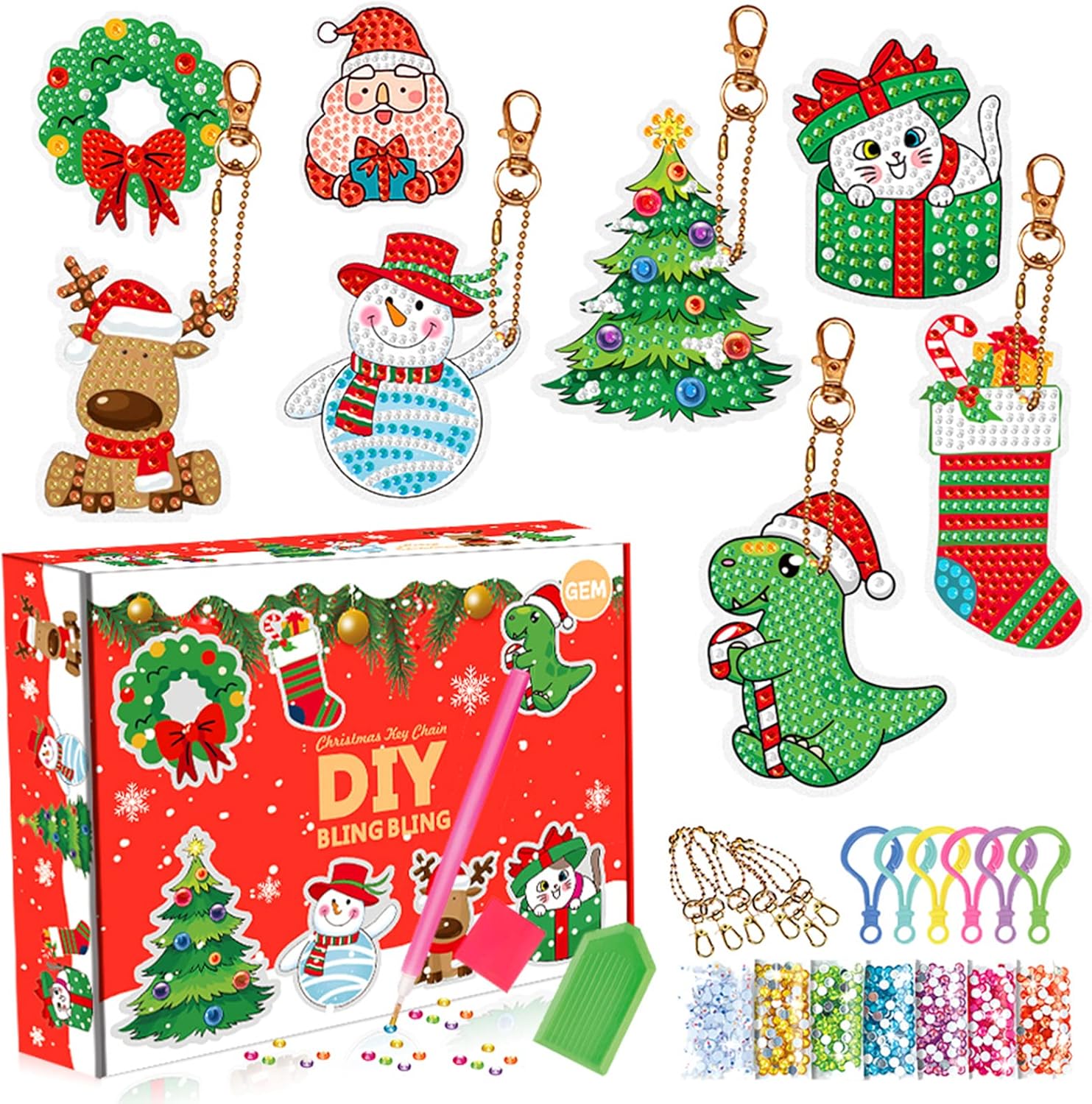 Christmas Diamond Painting Kits for Kids with Keychains, Crafts Kits