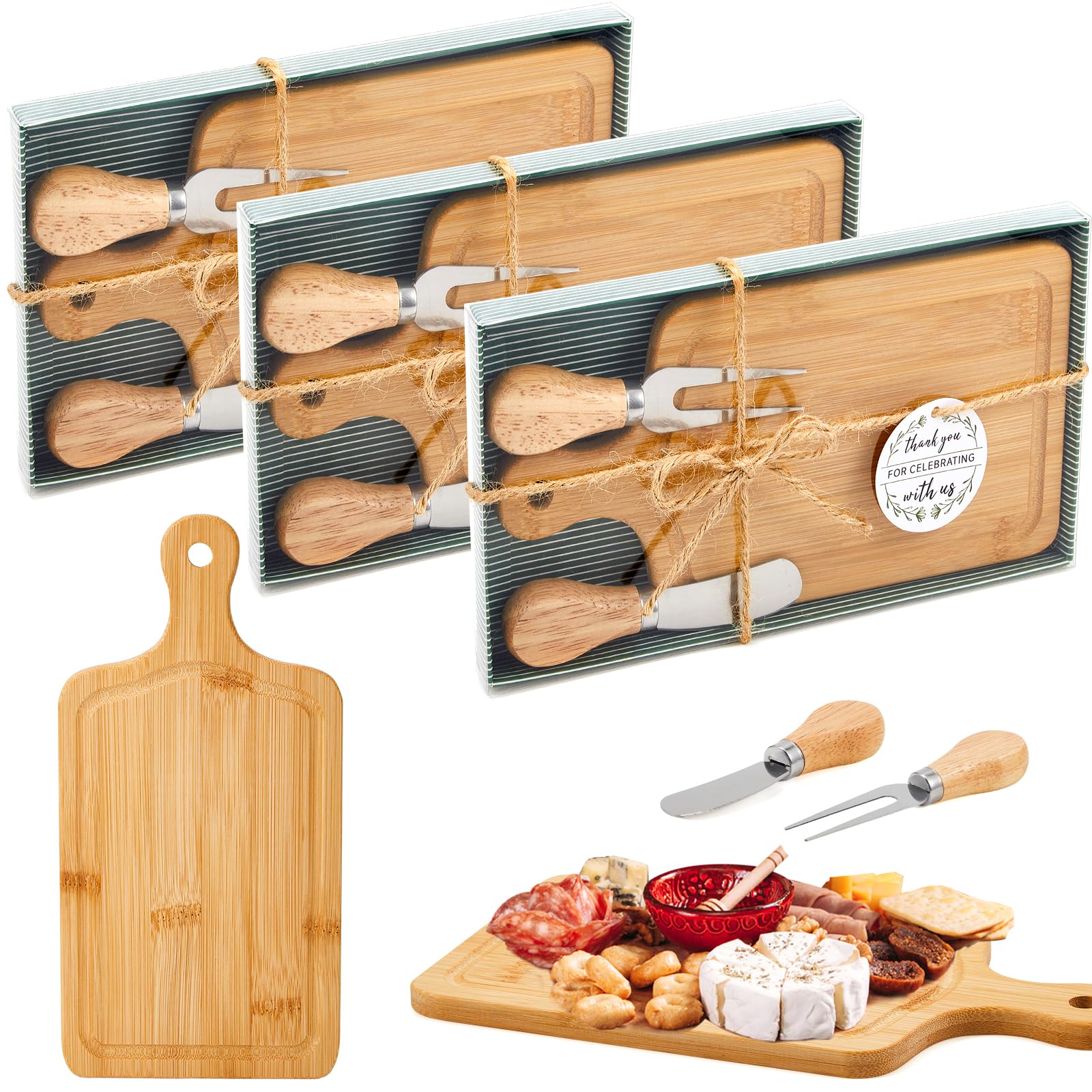 Ziliny 3 Sets Baby Shower Prizes Mini Charcuterie Board, Bamboo Color