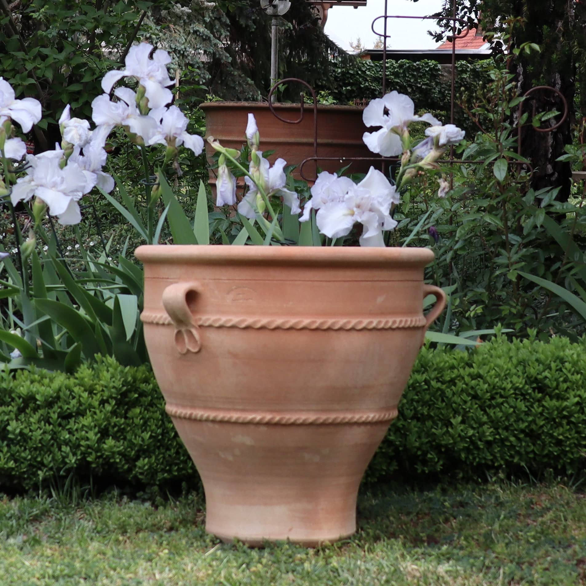 Palatina Werkstatt Terracotta Pflanzgefäß mit Henkel,handgefertigt und frostfest, Blumenkübel Garten Deko, 35-80 cm, Rosa 2 (50 cm)