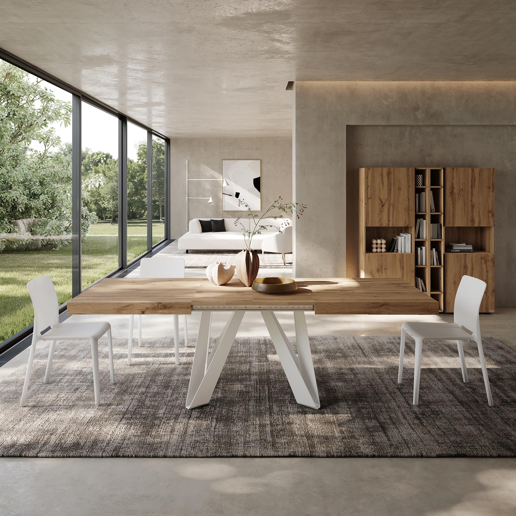 MOBILI FIVER, Table Extensible Romina 160 (240) X 90 cm, Bois Rustique avec Pieds en Fer Blanc, pour 6-10 Personnes, Table Extensible pour Cuisine, Salon, Made in Italy
