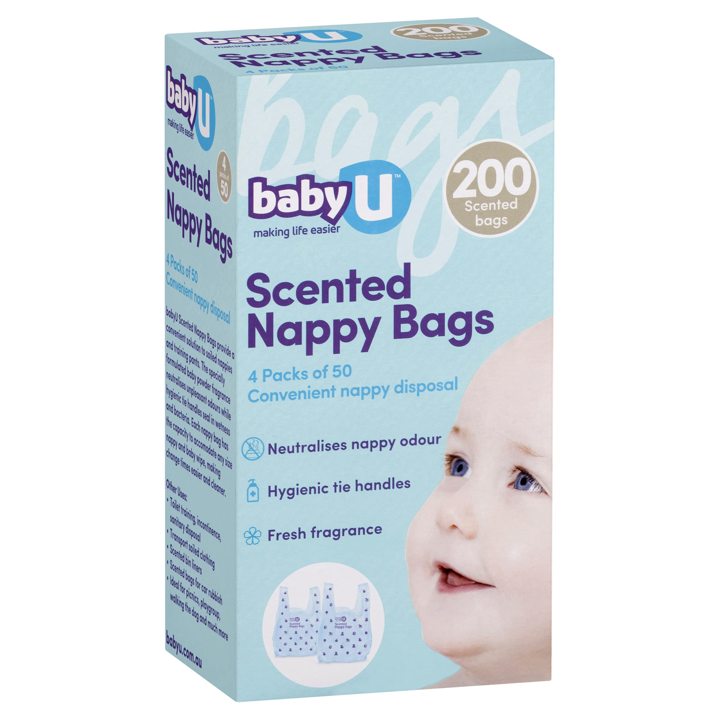babyU Scented Nappy Bags Convenient Nappy Disposal Neutralises Nappy Odour