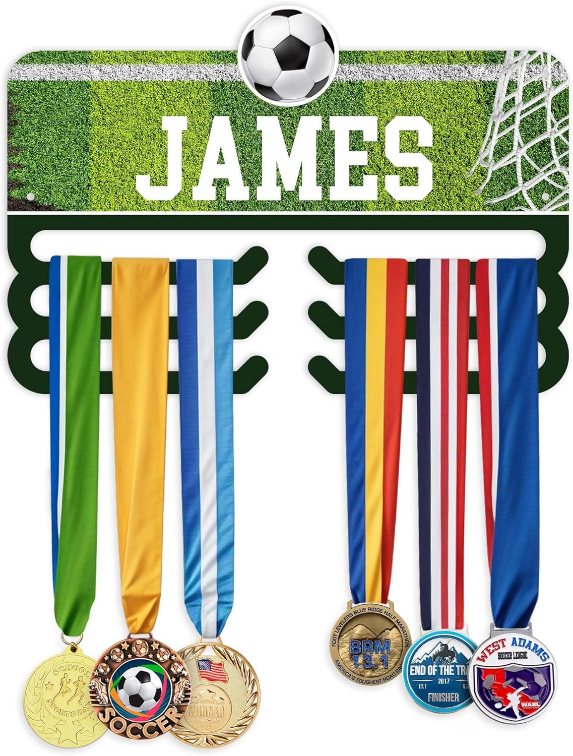 My Sign Center Medal Hanger Holder Display Rack Custom Soccer Theme for Medal and Awards Ribbons 13x19 Inches, Rust Free DiBound, Fade Resistant, Made in USA