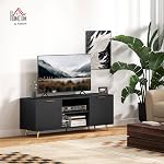 HOMCOM Meuble TV pour téléviseurs jusqu'à 55 po, Centre de divertissement moderne avec armoires de rangement et étagères ouvertes, Table de console multimédia pour salon, chambre, Noir