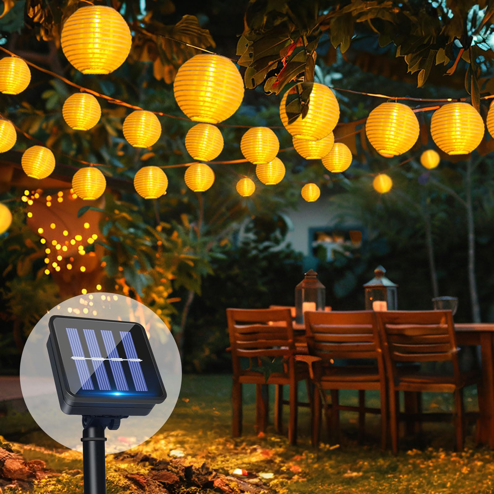 Solar Lichterkette Lampions Außen, 8M 30 LED Laternen Solarlampen für Lichterkette Aussen, Wetterfest IP65, 8 Modi Solar Beleuchtung für Garten, Balkon, Terrasse, Hochzeit, Fest Deko, Warmweiß
