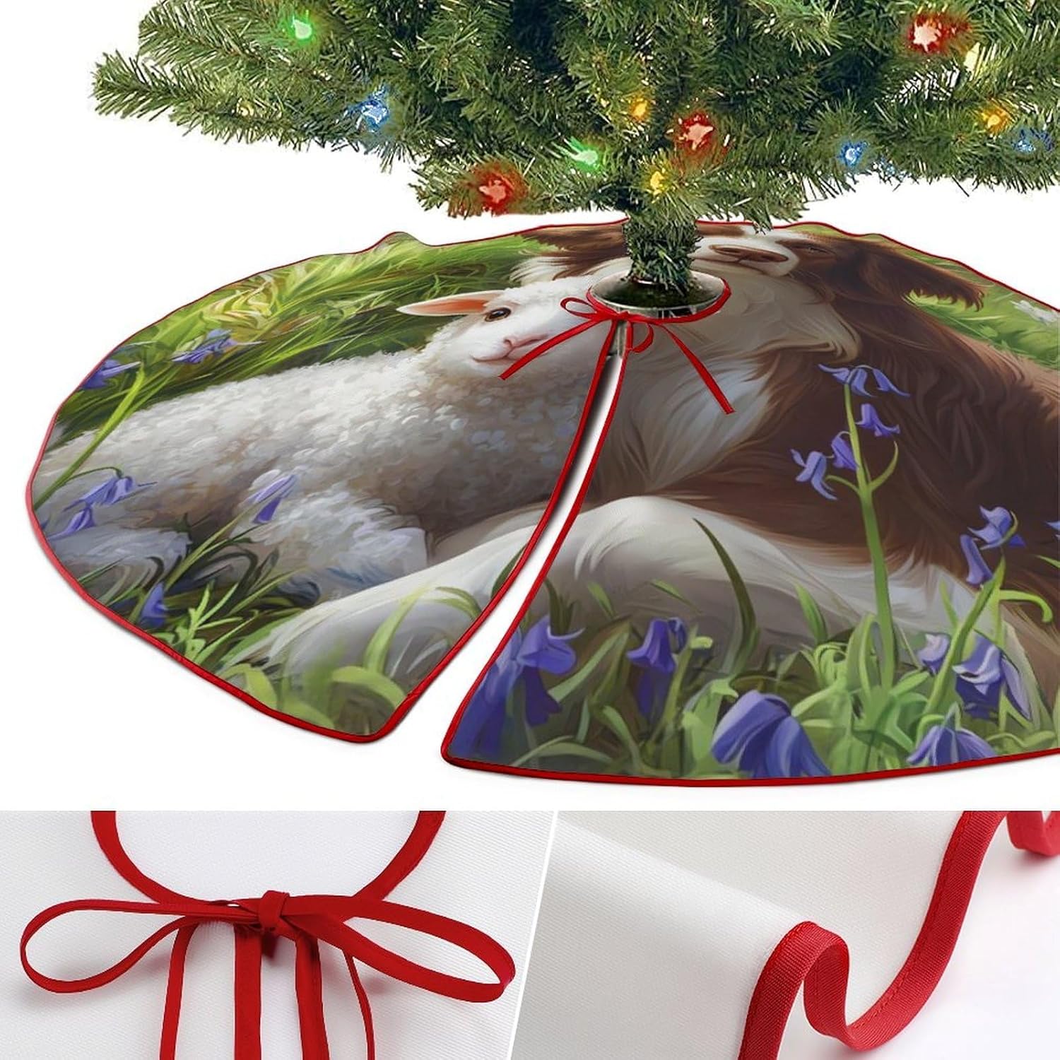 Border Collie Dog Sheep Christmas Tree Skirt Ornaments Christmas Tree Mat for Home Party Holiday Decorations