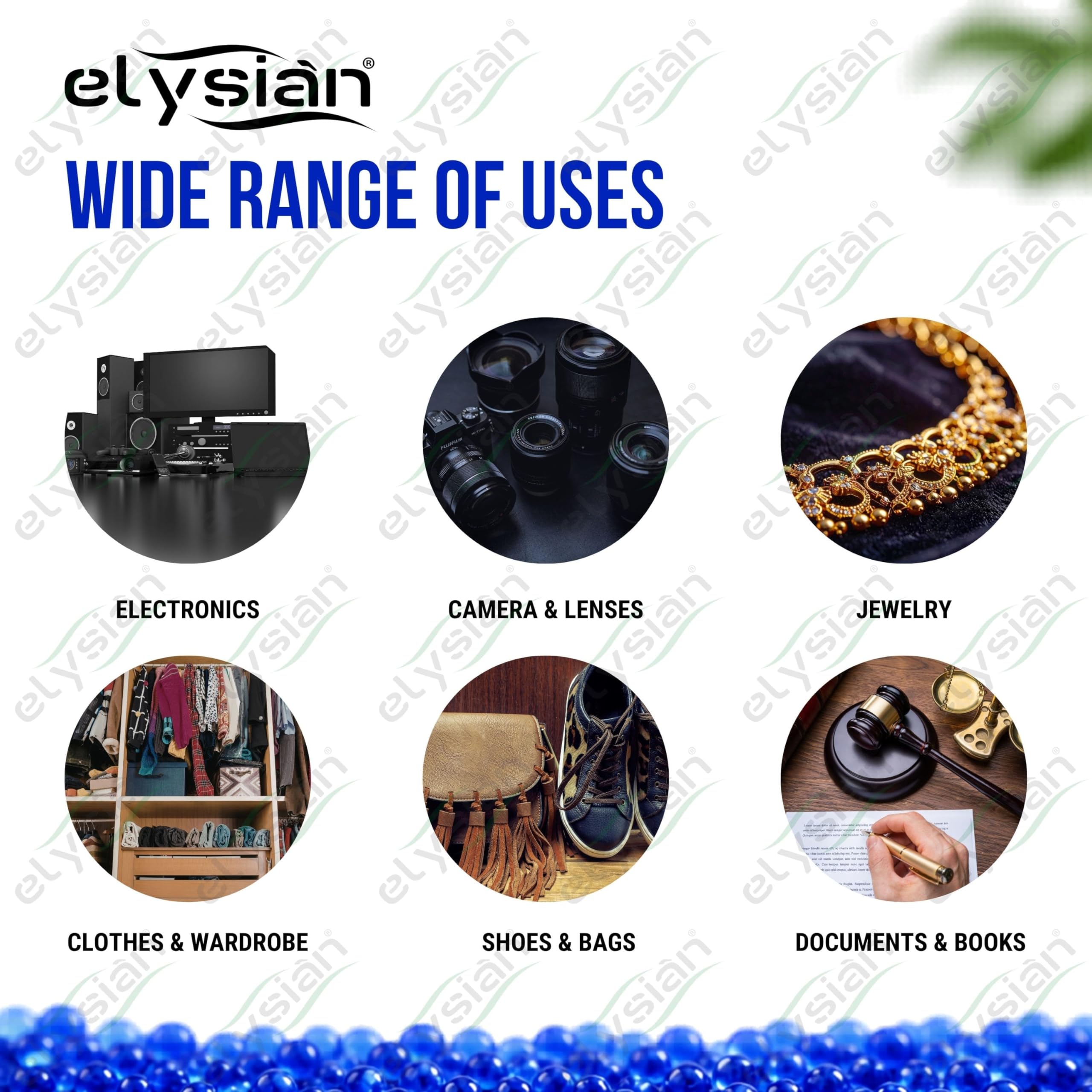 Elysian Blue Color Indicating Desiccant Silica Gel Beads, Industry Standard 2-5mm Rechargeable Moisture Absorbent (Blue to Pink) Pack of 100 Gram 1