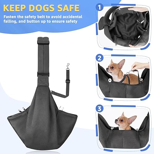 Miniatura 4 de SlowTon Eslinga transportadora, correa de hombro ajustable acolchada gruesa, perro pequeño, cachorros, gatos, bolsillo frontal con cremallera,