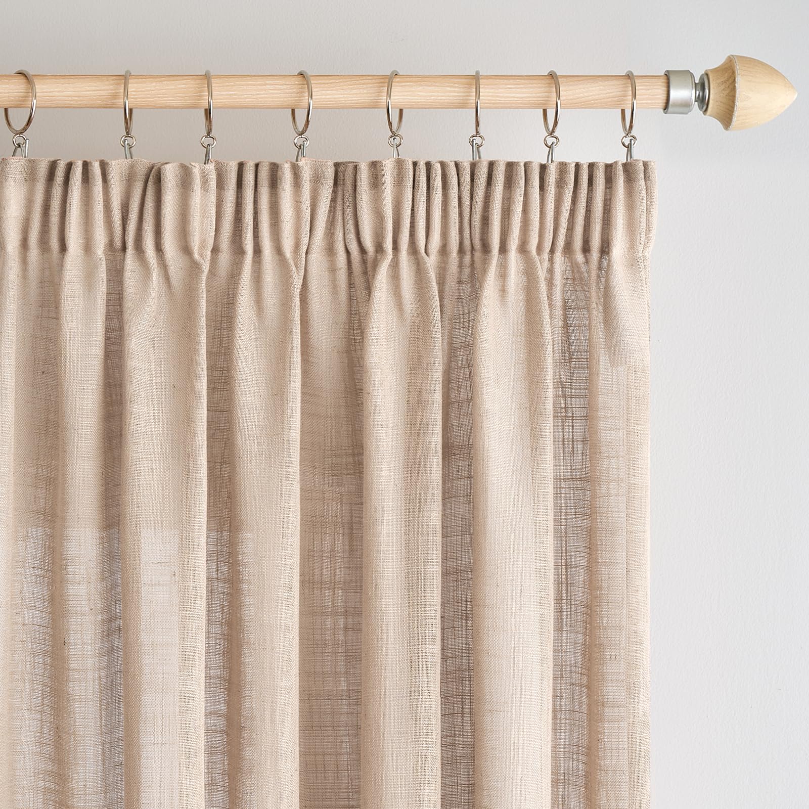 Woaboy Rideau Voilage Lin Translucide Salon Ruban Lot de 2 140x245cm Blé | Tissu effet lin translucide pour salon et chambre, filtre la lumière et préserve l intimité.