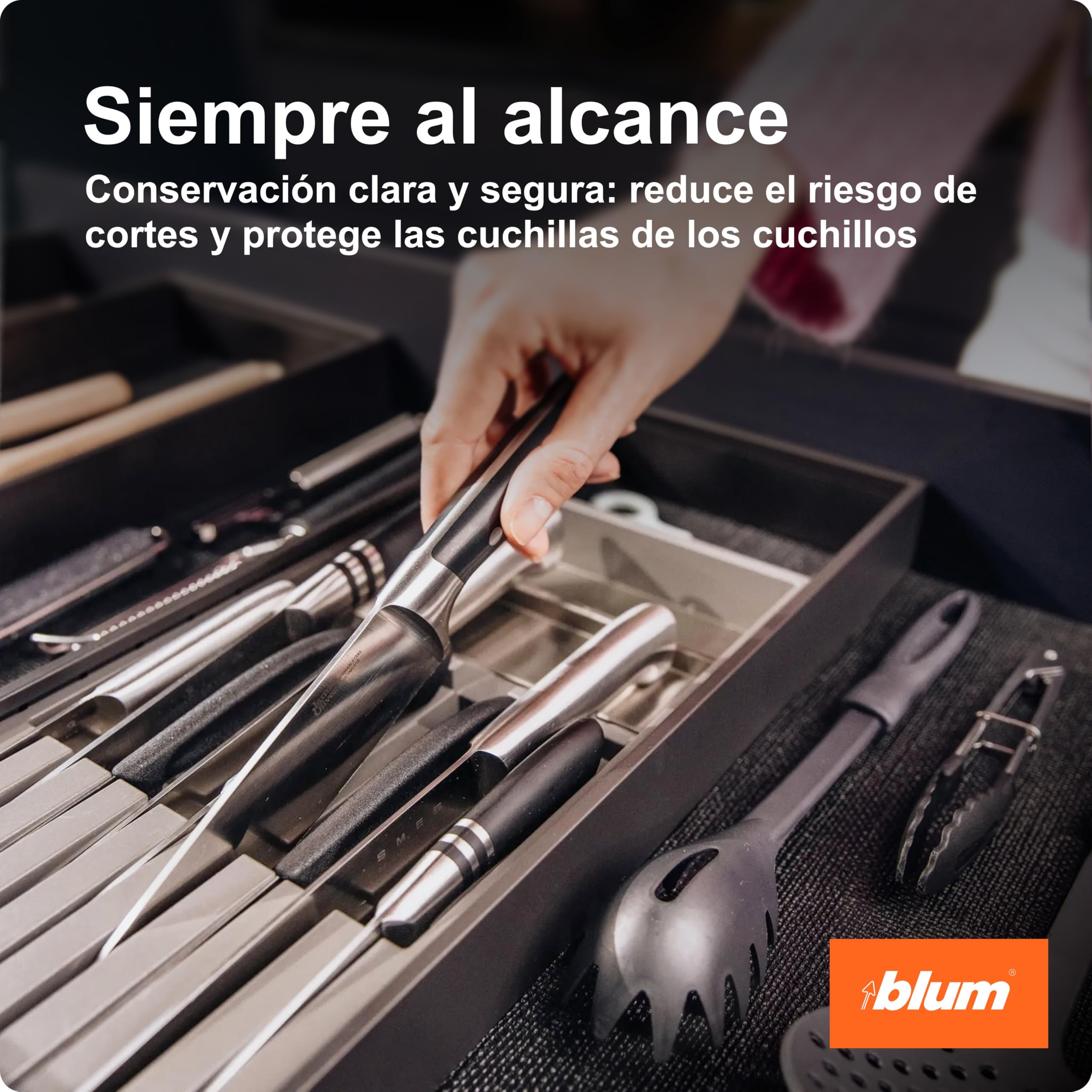 Portacuchillos de Blum I Cajón I Hasta 9 cuchillos I Plástico / Acero inoxidable I Extraíble I Cocina