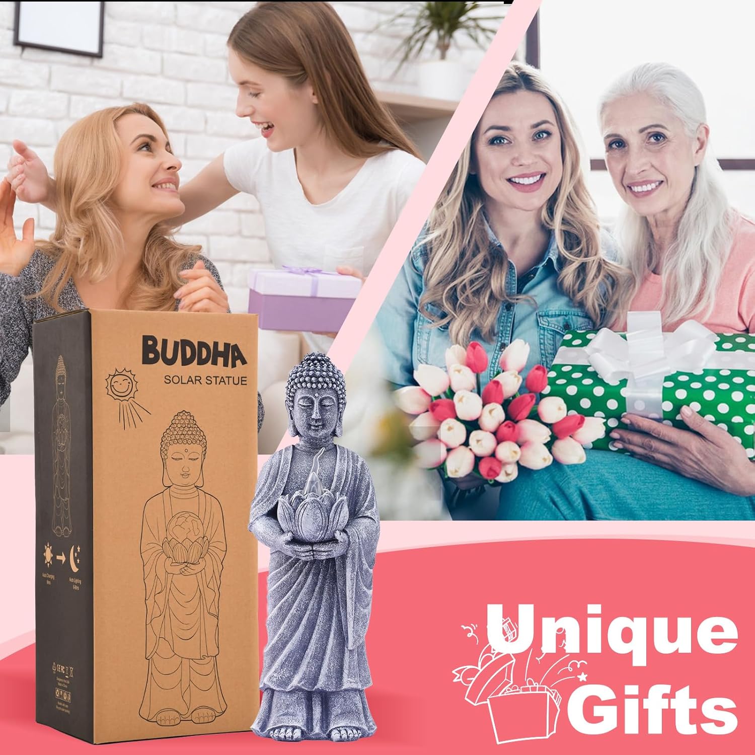 Solar Buddha Statue Outdoor - 11 Inch Tall Solar Outdoor Yard Zen Garden Decor - Ideal Gifts for Housewarming - Image 3