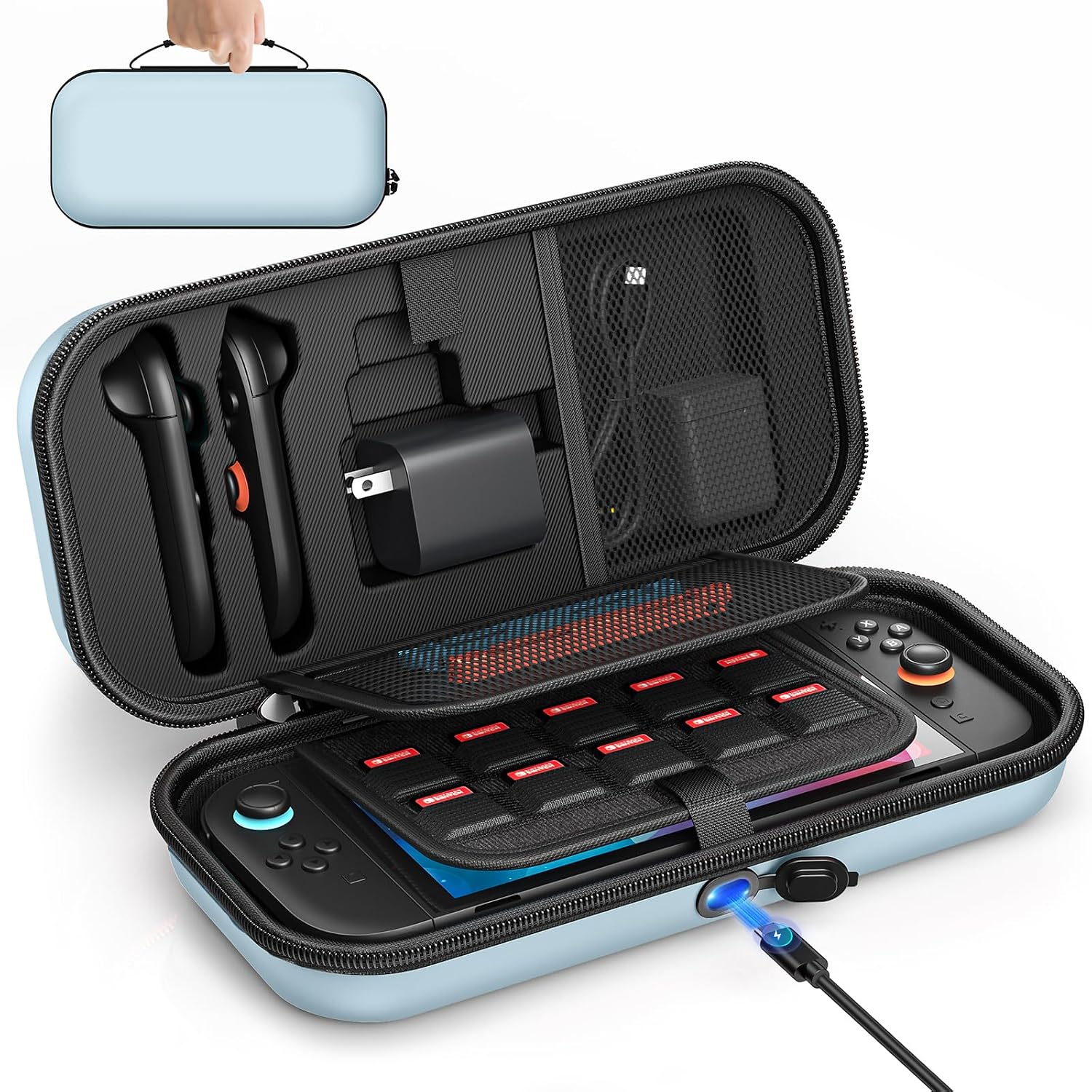 Auarte [Charge Inside] Carrying Case for Switch 2 Console (2025)/OLED | Slim Hard Portable Travel Carry Case Bag for Switch 2 Accessories with 10 Game Card Storage-Light Purple