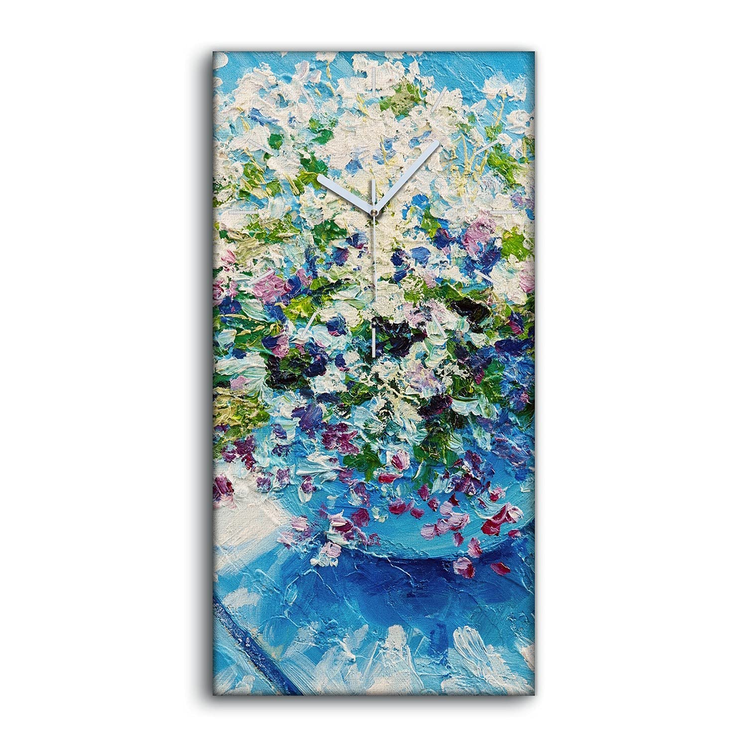 Horloge sur Toile Fleurs Abstraites 30x60 cm pour Salon et Chambre Cadre Mural Silencieux