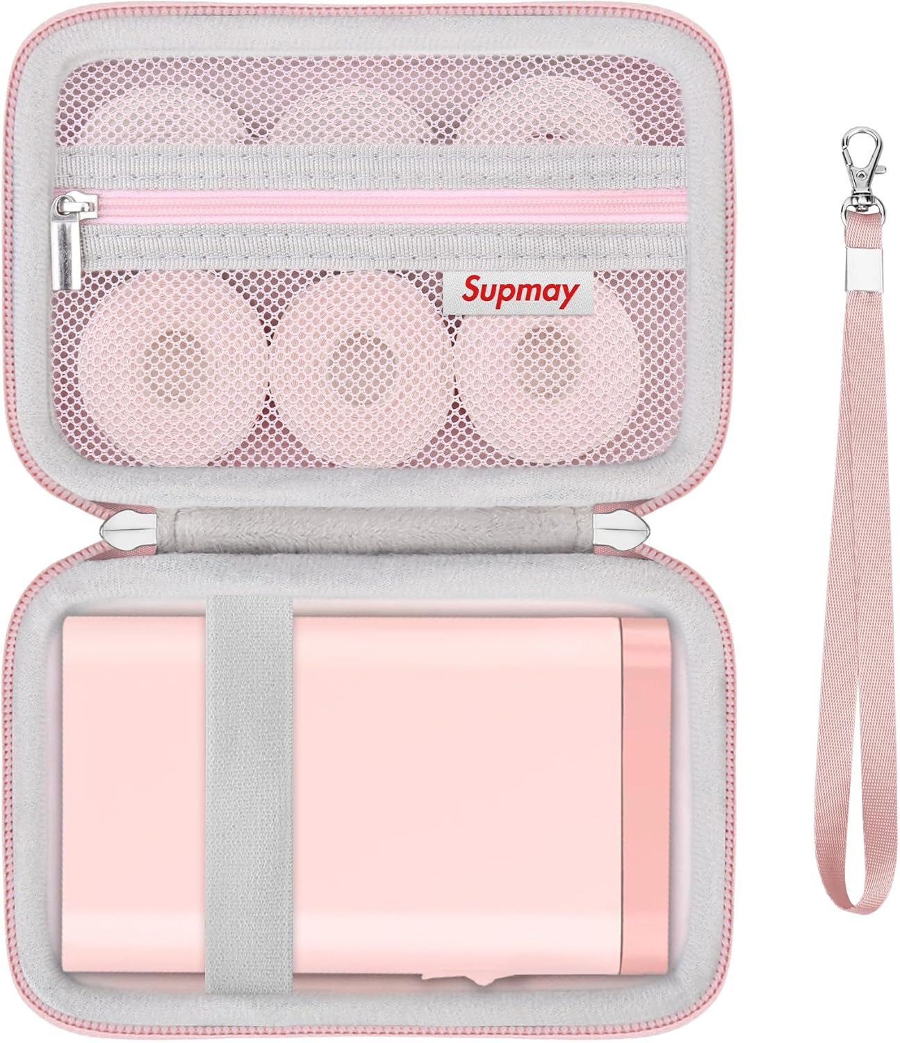 Hard Case Compatible with Nelko P21/for Phomemo D30/for SUPVAN E10/for NIIMBOT D11 Label Maker Machine, Portable Bluetooth Label Printer Storage Holder Bag with Mesh Pocket for Tapes, Pink