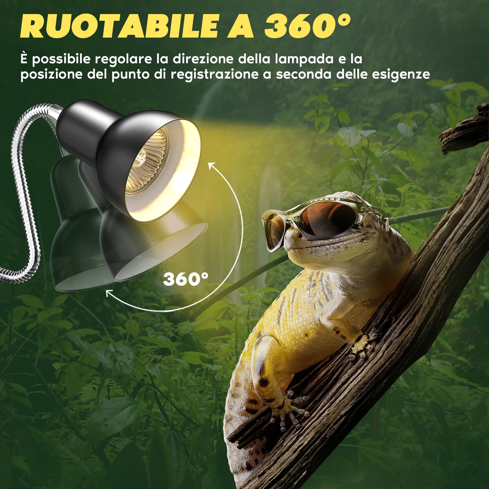Lampada Riscaldante, Lampada Riscaldante per Terrario E27 con Funzione Timer e Controllo della Temperatura, Include Due Lampadine Riscaldanti E27 UVA UVB da 100W con Clip per Tartarughe