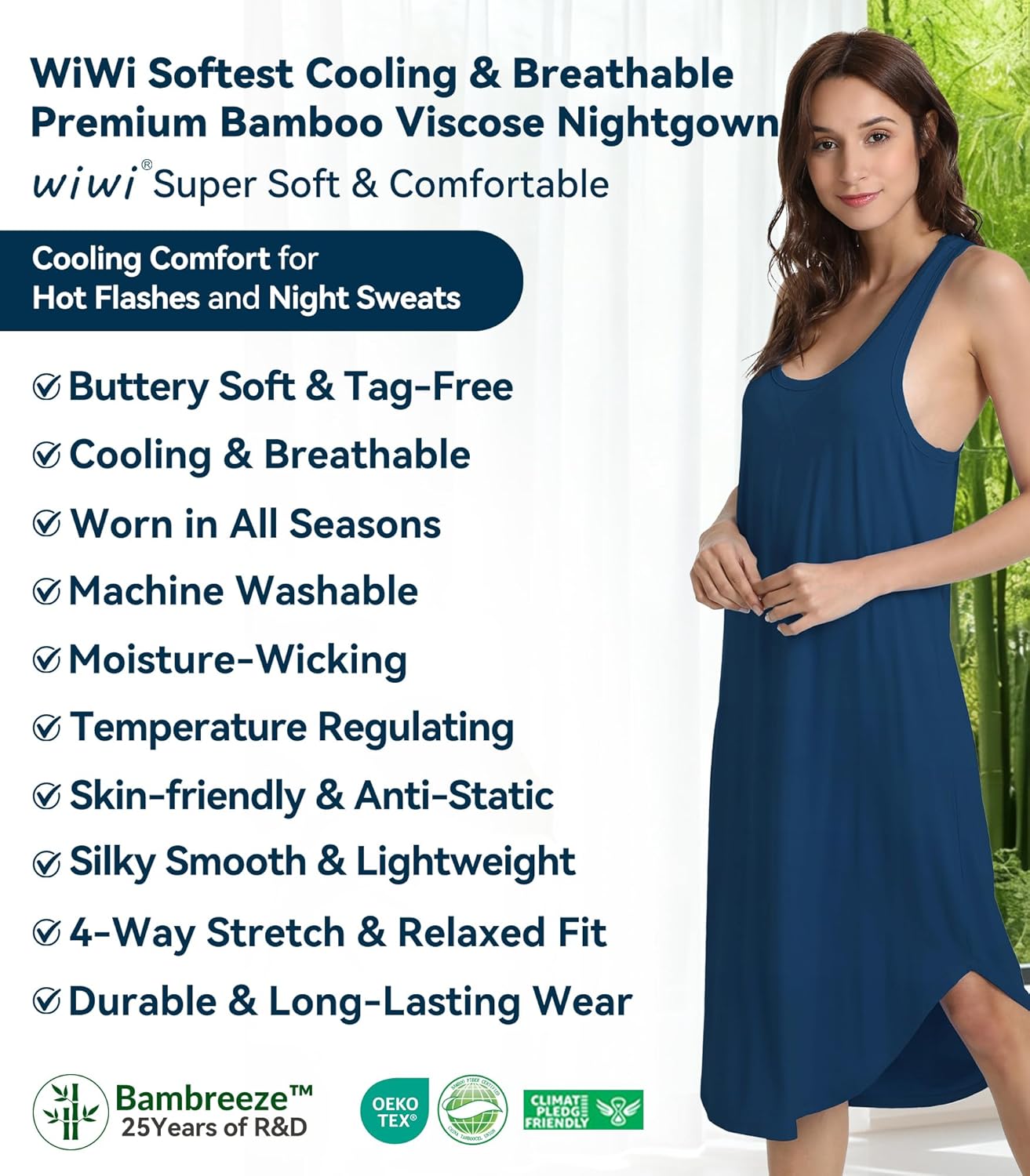 WiWi Nightgowns for Women Bamboo Viscose Super Soft Sleeveless Racerback Night Shirts Plus Size Cooling Sleepshirts S-4X - Image 8