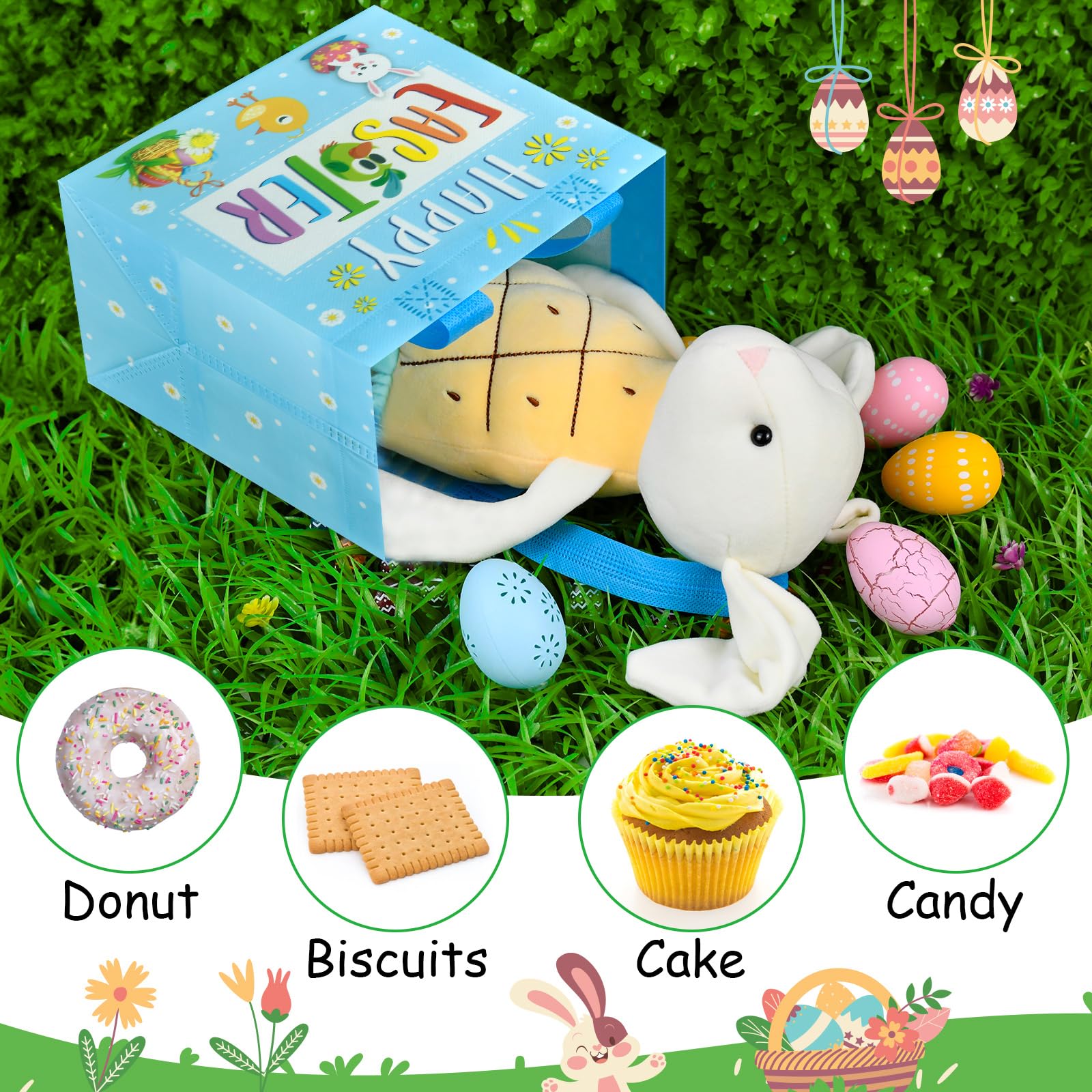 Easter Gift Bags, Gsctnn 5Pcs Easter Bunny Egg Hunt Tote Bags, Reusable Non-Woven Water Resistant Bag with Handles Kids Girls - Image 3