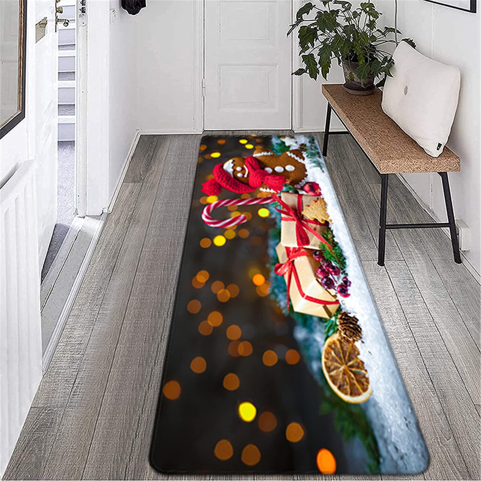 Tappeto Natalizio 3D, Tappeto Scendiletto Camera da Letto Lavabile Tappeto Lungo Natalizio Cucina Tappeto Passatoia Corridoio Morbido Tappeto Ingresso Interno Moderno per Soggiorno,50x160cm