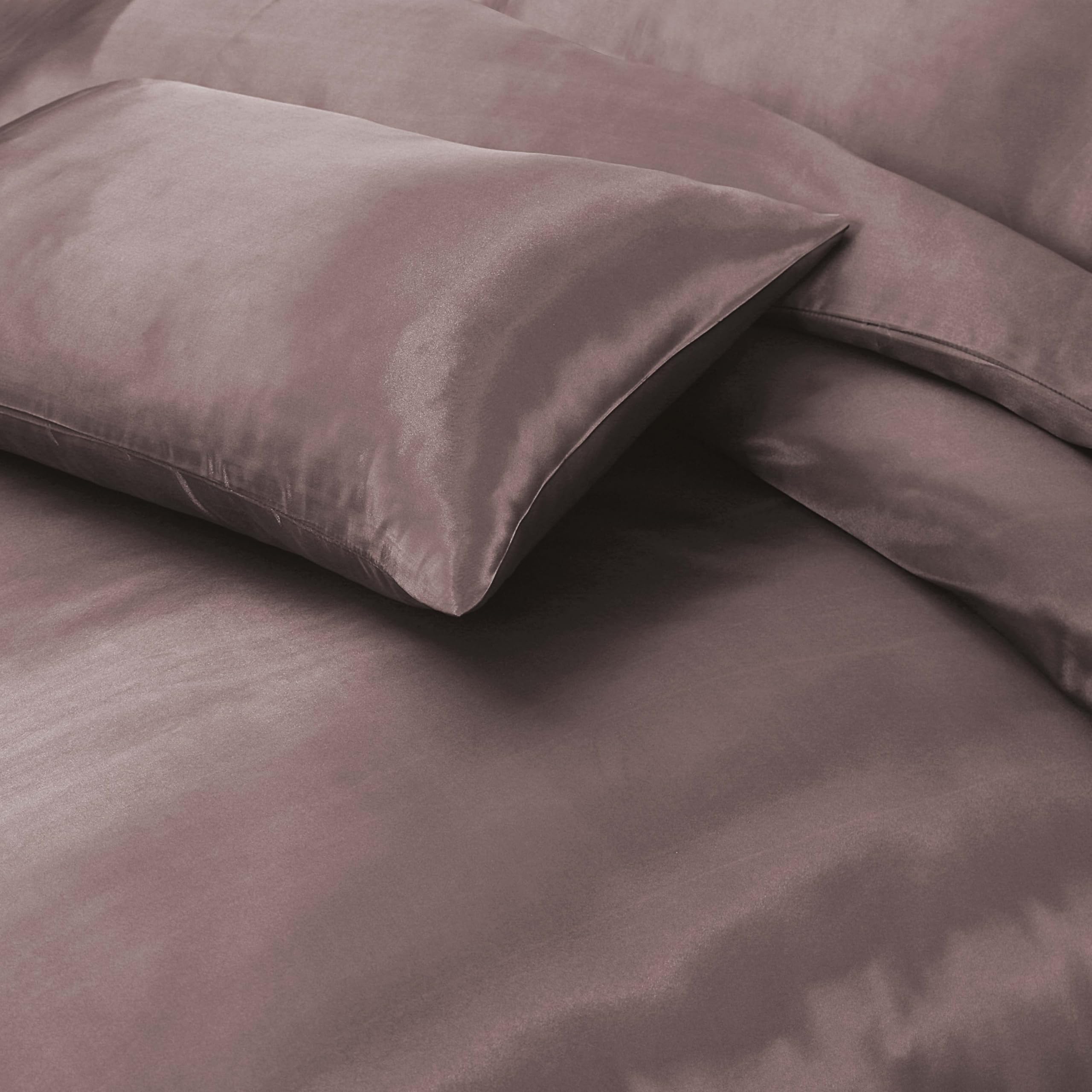 Hadi London Satin Silk 6 Piece Complete Bedding Set including Silky Deep Fitted Sheet Reversible Duvet Cover Comforter & 4 Pillowcases for Single Double King Super King Size Bed (Blush-Pink - Image 3