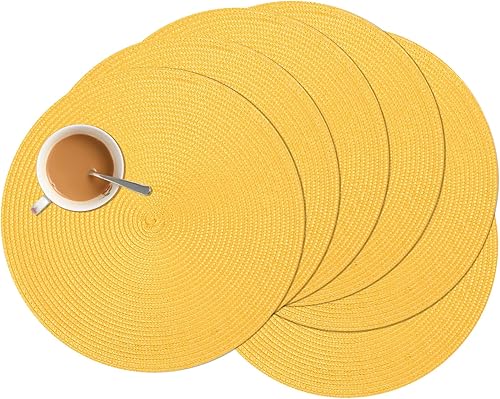 Miniatura 18 de Zupro Juego de 6 manteles individuales redondos, alfombrillas de mesa trenzadas resistentes al calor, antideslizantes, lavables, para cocina, mesas