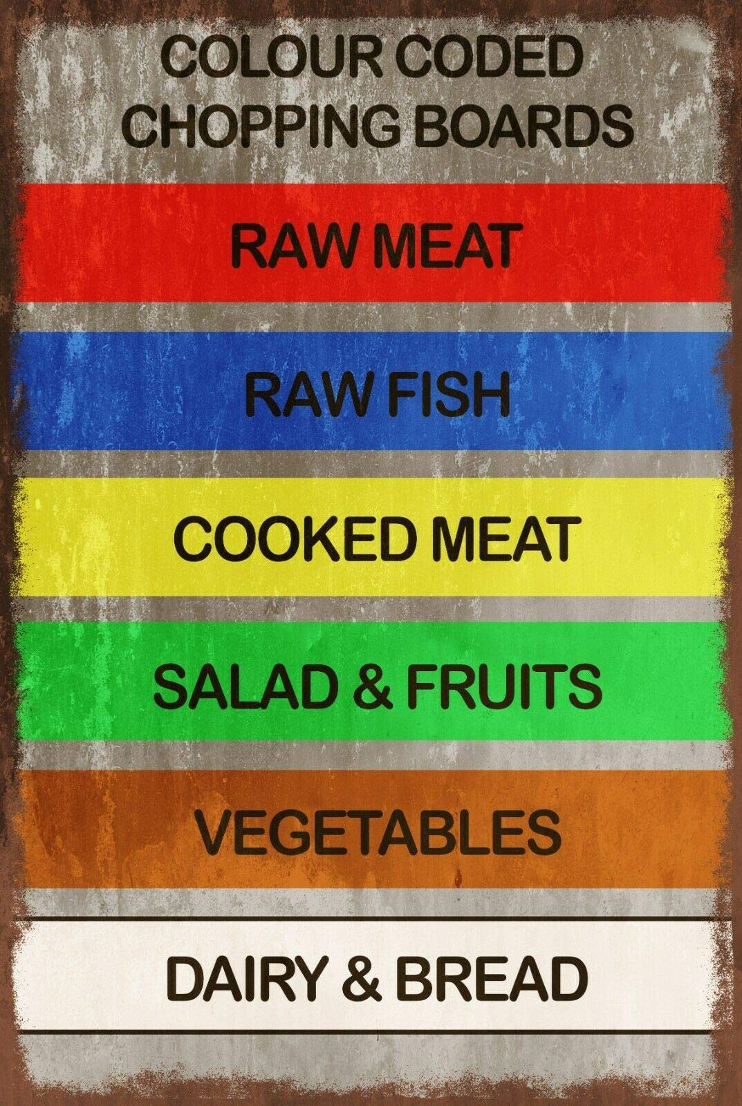 Pibonto Wall Art Metal Tin Signs Colour Coded Chopping Boards Retro Tin Sign Vintage Aluminum Sign For Home Garage Office Bar Cafe 8X12 Inch