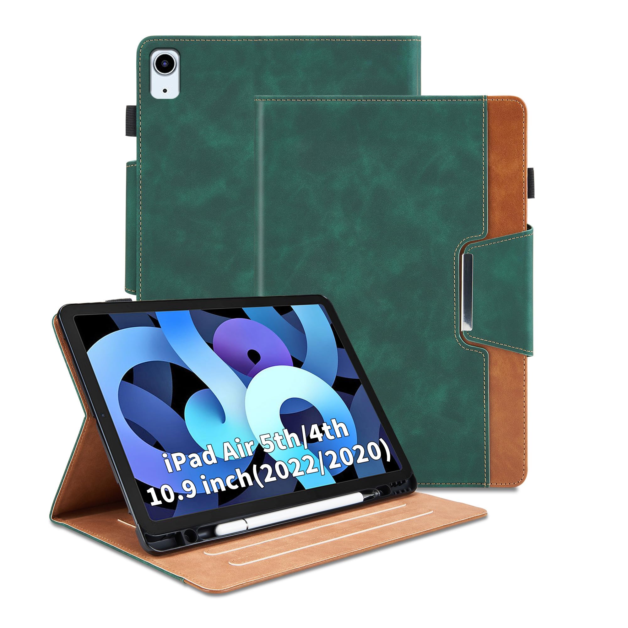 Custodia per iPad Air 11 pollici 2024, custodia per iPad Air 5a/4a generazione 2022/2020 da 10,9 pollici con portapenne, accensione e spegnimento automatico, custodia in pelle con supporto in pelle
