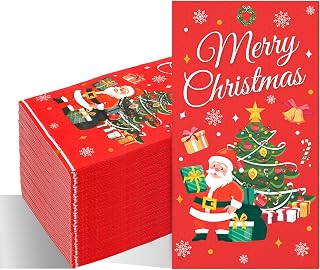 Christmas Napkins, 100 Pcs Merry Christmas Disposable Paper Guest Napkins, Red Xmas Tree Decorative Dinner Hand Towels for Xmas Holiday Festive Party Kitchen Bathroom Lunch Dinner Table Decorations