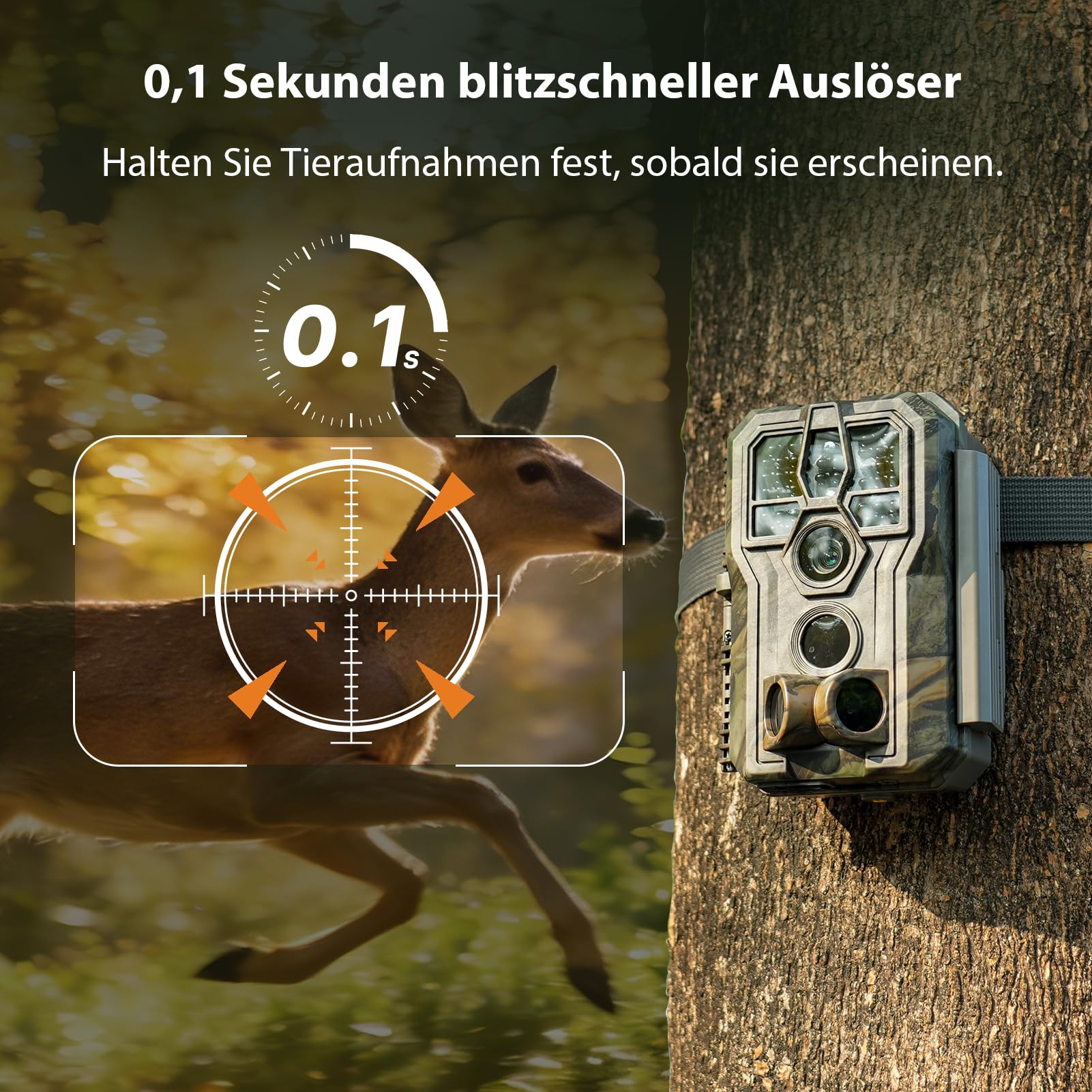 GardePro E5 2.0 4K Wildkamera mit 64GB SD-Karte | 64MP Wildkamera mit bewegungsmelder nachtsicht, 0,1s Auslöser, 30m no-Glow Nachtsicht, IP66 wasserdicht