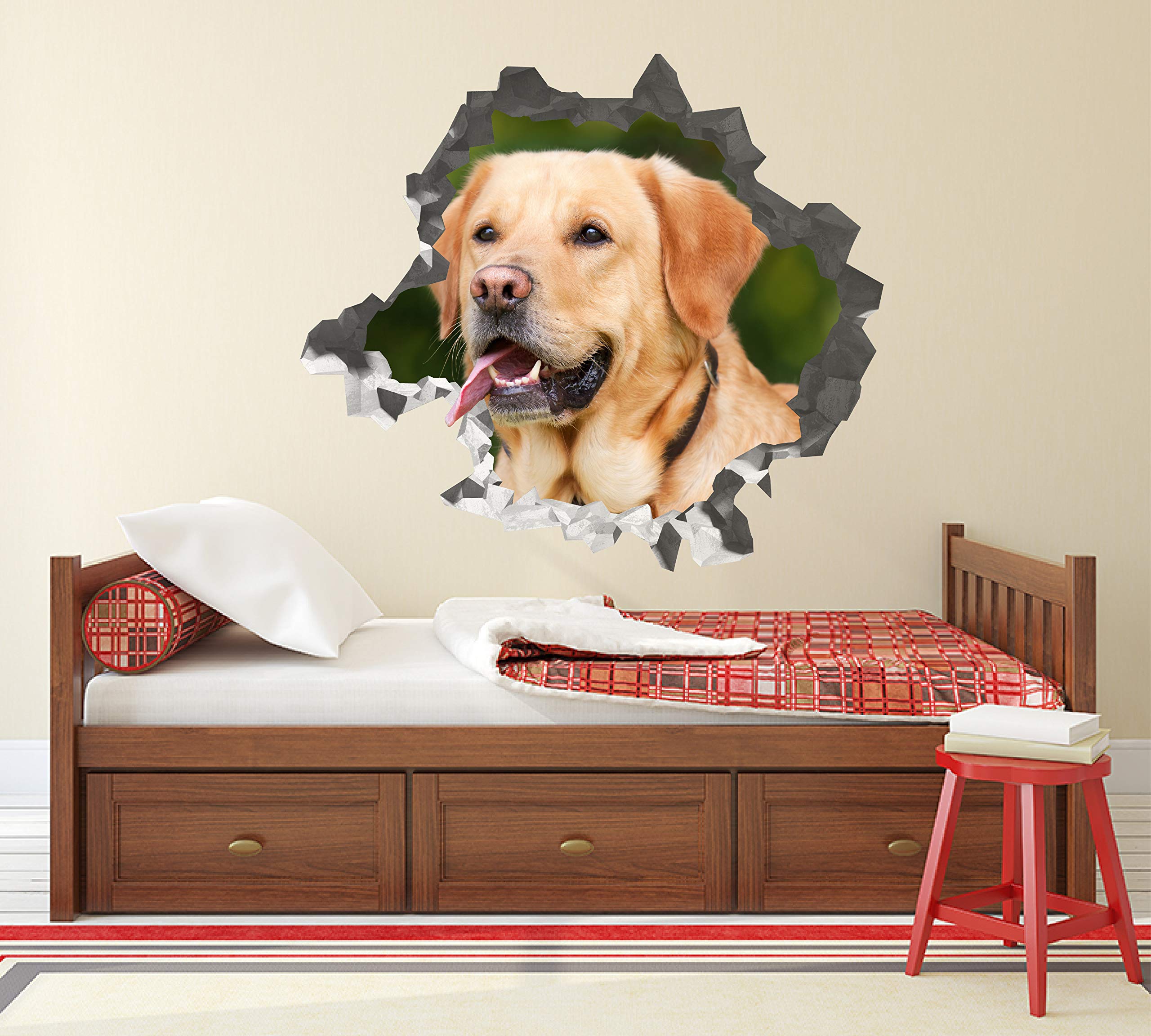 Perro Labrador Amarillo Pegatina - Calcomania Animales - Decoración de Cuartos Niños - Sticker de Cachorro - Decoración Infantil - JS358 (Gigante: 127 cm x 117 cm)