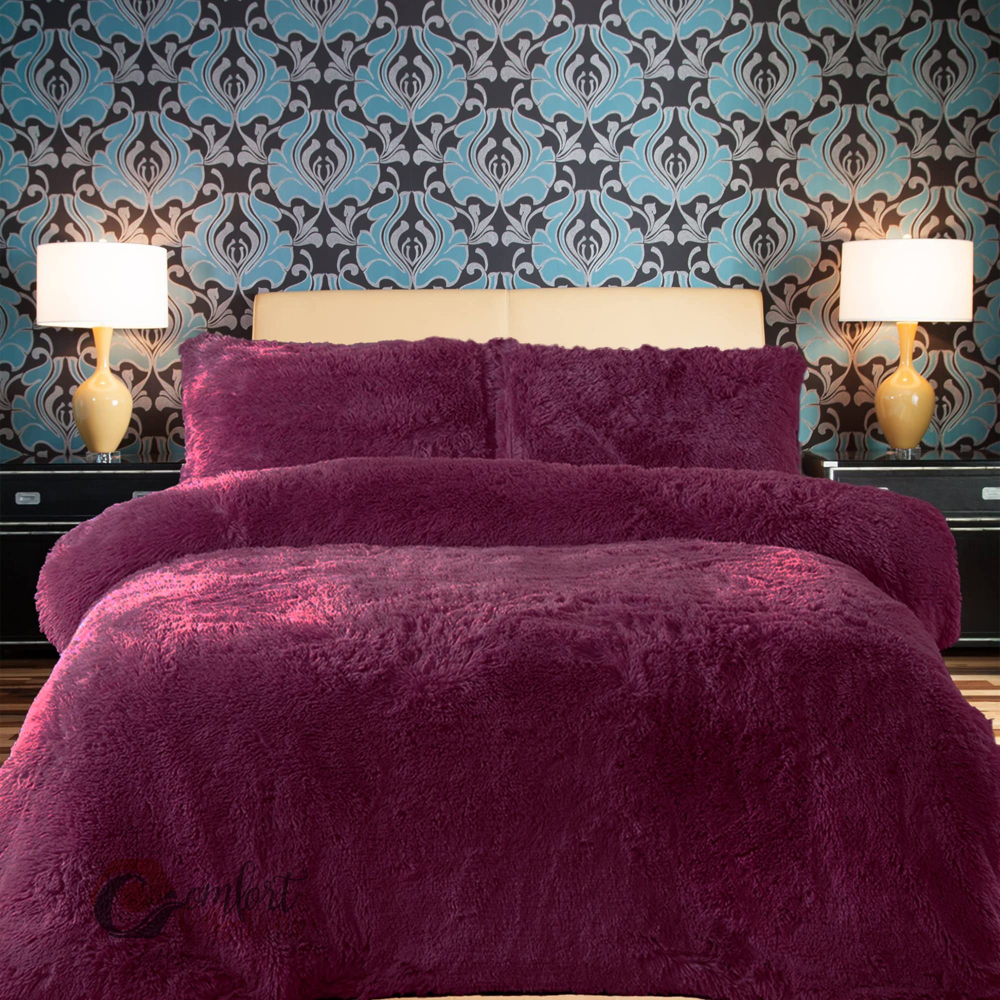 Comfort Collections Purple Fleece Duvet Quilt Cover Teddy Bedding Set With Matching Pillowcase Warm And Cosy Superking 260Cm X 220Cm Approximate