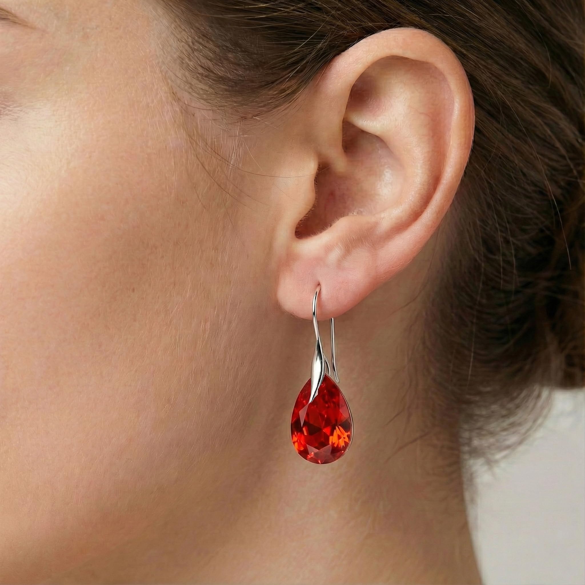 Ohrringe Silber 925 Hängend für Damen - Lange Ohrringe Hängend mit Kristallen Birne - Schmuck für Sie - Haken Ohrringe Mädchen Ein Geschenk für eine Frau Handmade: Ohrringe