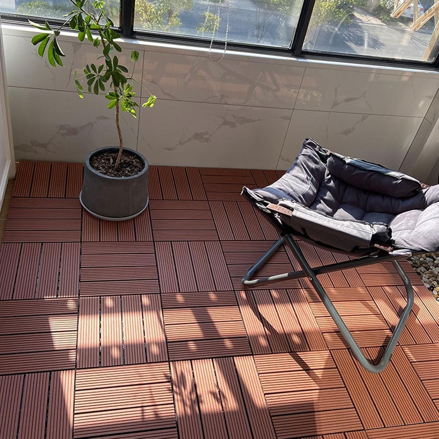 Dalles et lames de terrasse en composite, 6 pièces dalles de terrasse emboîtables en bois multicolores 30x30x2 cm(Brick)
