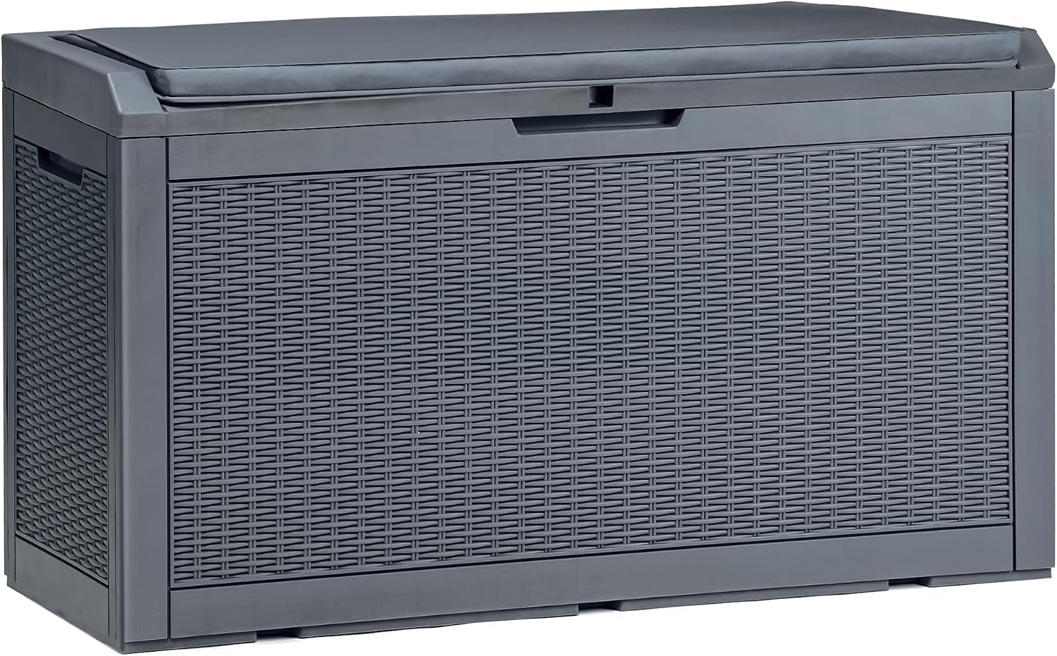 DWVO 100 Gallon Outdoor Storage Box, Large Deck Box with Patio Cushions for Gardening Tools, Pool Supplies, Lockable Waterproof and UV Resistant Resin (Dark Grey)