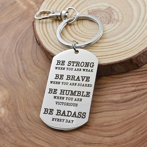 Miniatura 2 de Mens or boys dog tag keychain. Be Strong, when you are weak. Be Brave when you are scared. Be humble when you are victorious. Be Badass