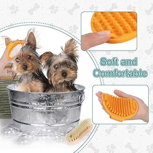 Miniatura 4 de Paquete de 2 cepillos de baño para perros, cepillo dispensador de champú de silicona suave, cepillo para masaje de mascotas, cepillo de jabón para