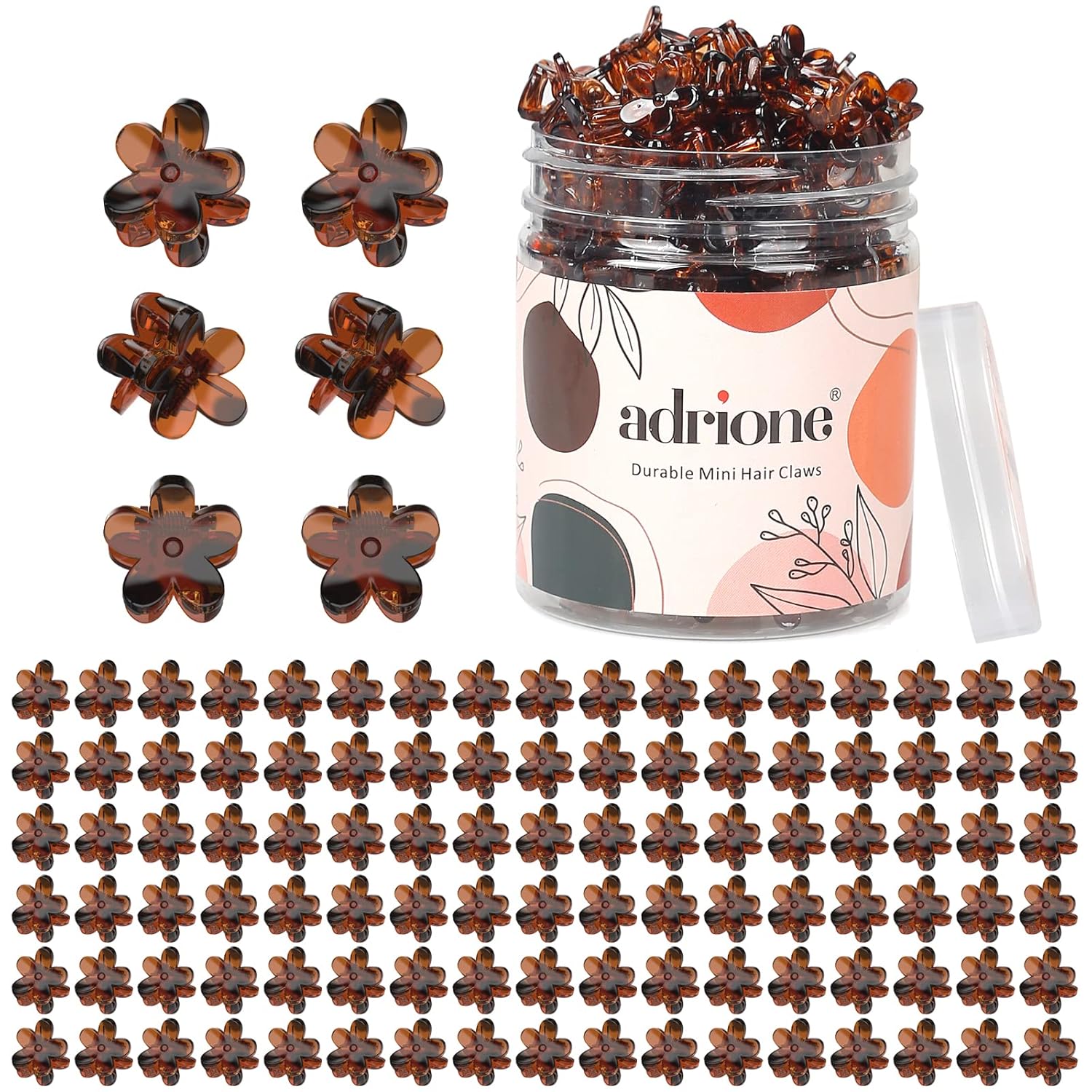 ADRIONE Mini Flower Hair Clips for Women Brown 100 Pack, Small Hair Clips for Women