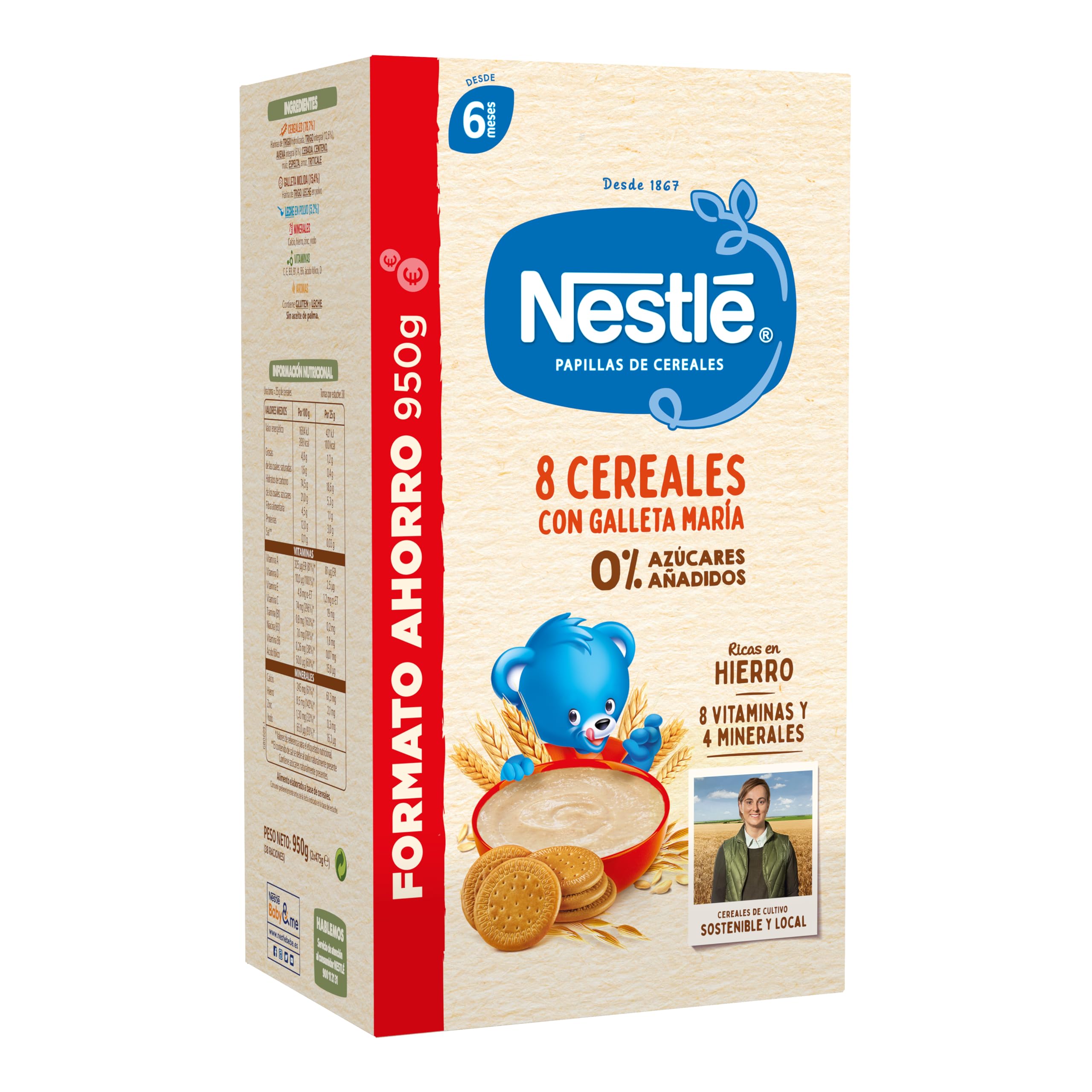 Nestle Papilla 8 Cereales con Galleta, 950 g