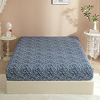 Vista 16 de Sábana ajustada 100% algodón suave tamaño queen de bolsillo profundo con rayas coloridas y estampado Gingham, sin arrugas, 1 pieza, sábana