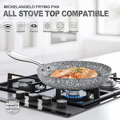 Miniatura 5 de MICHELANGELO Juego de sartenes antiadherentes, juego de sartenes de granito 9.5 y 11 con revestimiento antiadherente de piedra 100% libre de APEO y