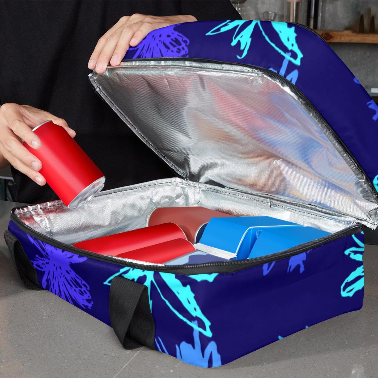 Grand sac à déjeuner isotherme pour homme et femme, double couche, étanche, étanche, réutilisable, sac fourre-tout pour le travail, l'école, le pique-nique, la plage, le camping, les voyages, motif