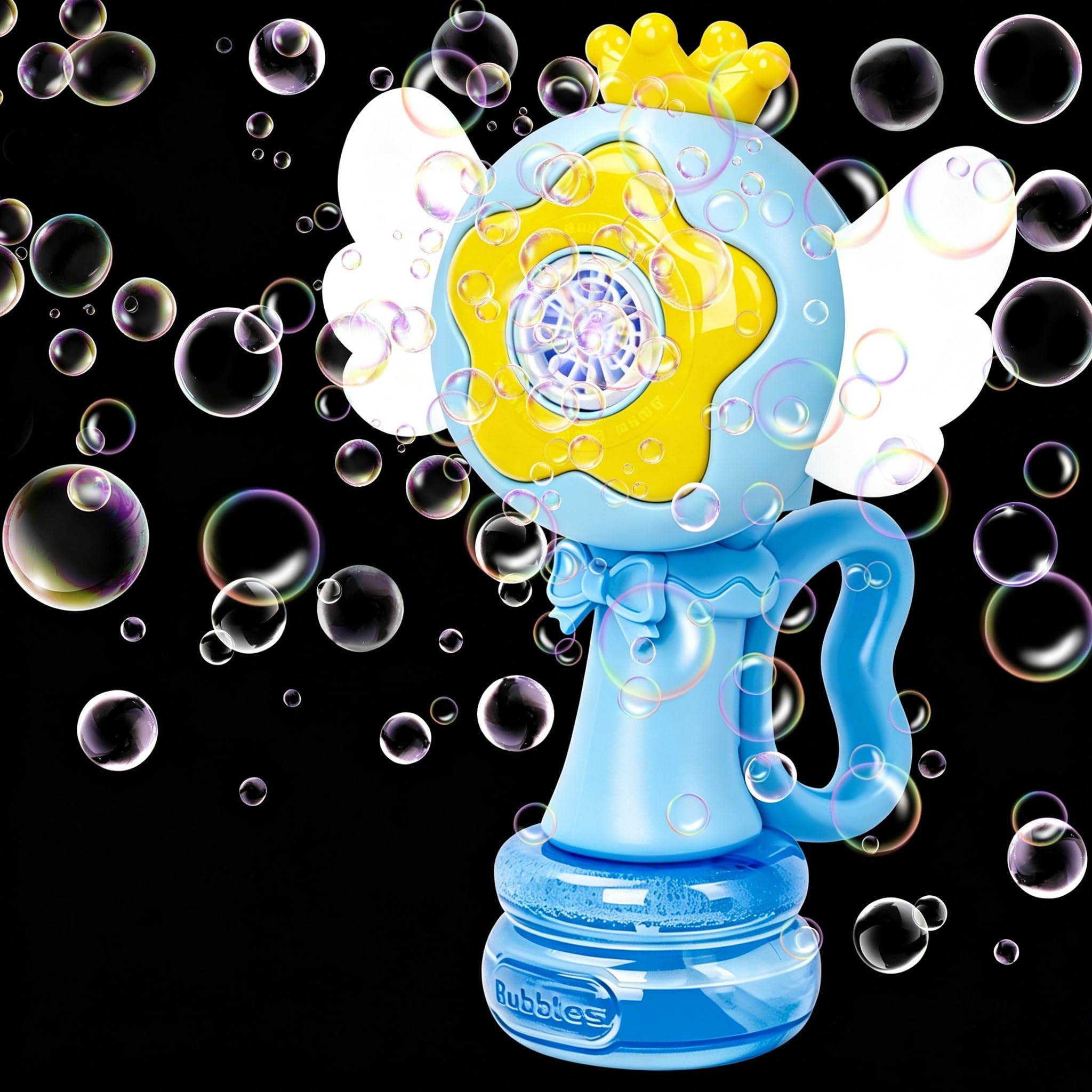 Jovicos Bubble Machine for Kids, Rechargeable Angel Dancing Bubble Maker with Swinging Head & Colorful Lights, 3 Modes Auto Bubble Blower With Wings, Indoor Outdoor Party Toy Gifts for Toddlers (Blue)