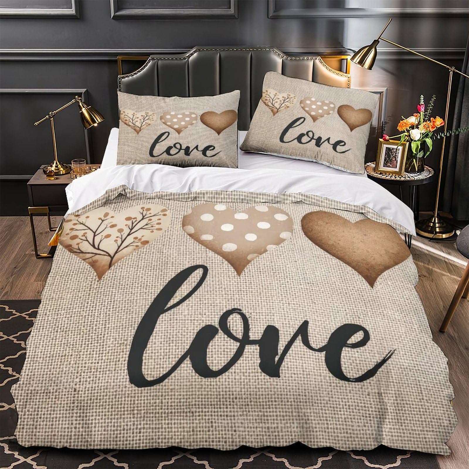 Parure de lit 3D hypoallergique et douce pour adulte avec housse de couette zippée