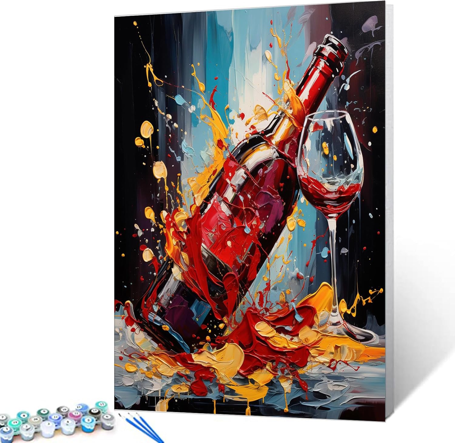 Red Wine Bottle and Cup DIY Paint by Numbers for Adults Beginner Kids Colorful Graffitic Oil Painting Kit on Canvas with Brushes Acrylic Abstract Arts Craft Home Decor Gift 16x20 Inch?DIY Frame ) 16''Wx20'H(DIY Frame) Artwork-14